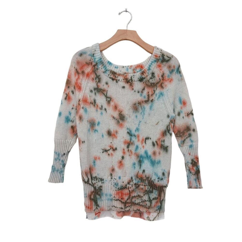 Brochu Walker Womens XS Beige Wool Cashmere Sweater Tie Dye Knit Pullover Travel